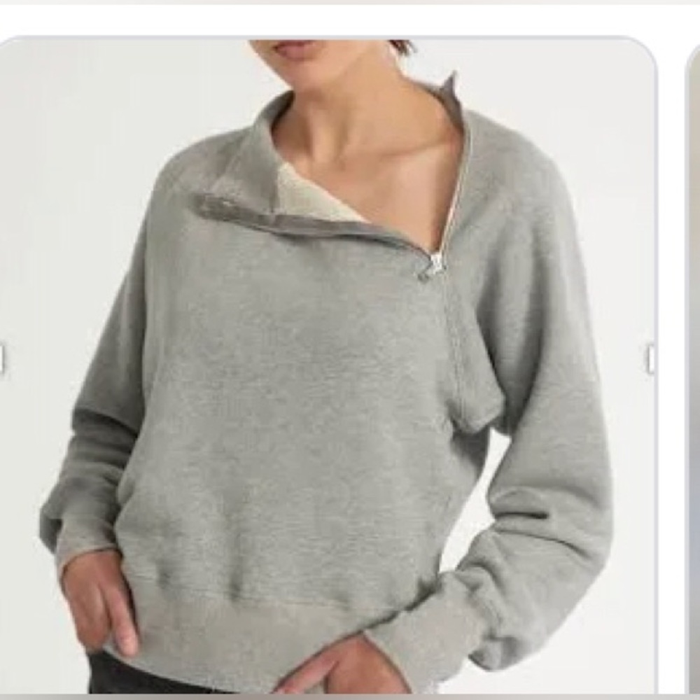 Marissa Webb SO UPTIGHT FRENCH TERRY FUNNEL NECK ZIP SWEATSHIRT HEATHER GREY M